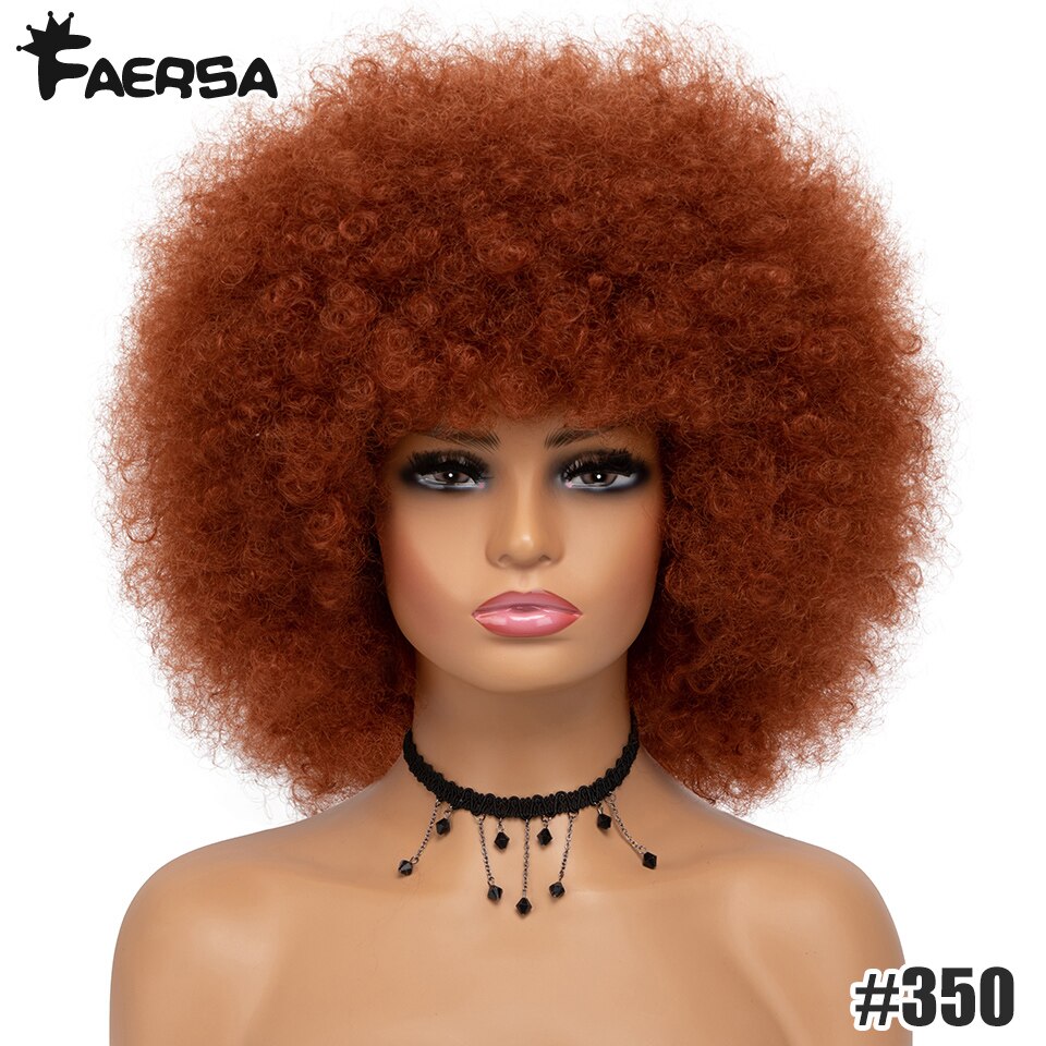 Kort haar Afro Kinky Krullende Pruiken Met Pony Voor Zwarte Vrouwen Afrikaanse Synthetische Ombre Cosplay Natuurlijke Blonde Rood Blauwe Pruik: # 350