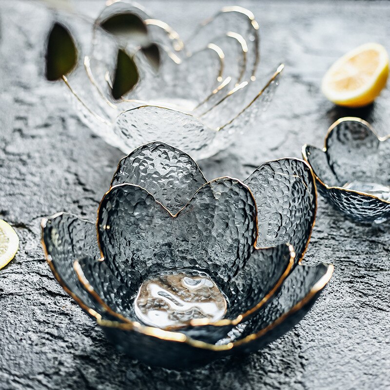Glas skål guld indlæg gennemsigtig nødder dessert fad frugt dessert salat skål bordservice dekoration