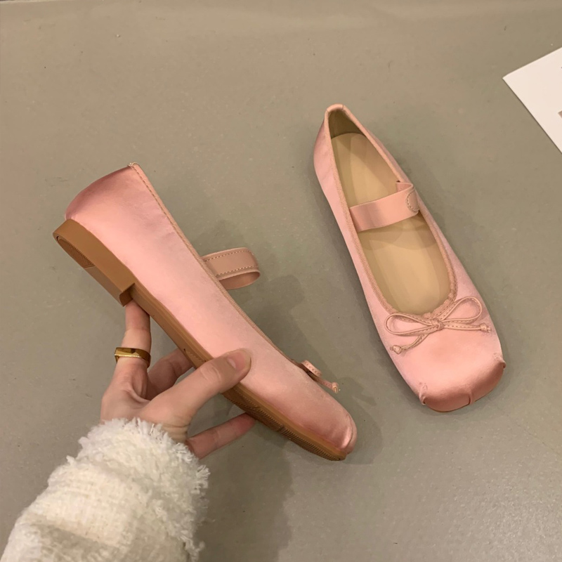 2023 scarpe da balletto di seta di raso di lusso donna classica punta quadrata papillon fascia elastica ballerine mocassini morbidi da donna