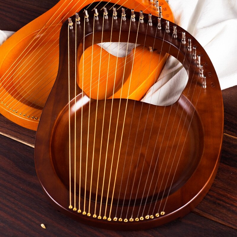 Lyra-klavier, 19- saitiges musikinstrument aus mahagoni, inklusive stimmschlüssel und ersatzsaiten