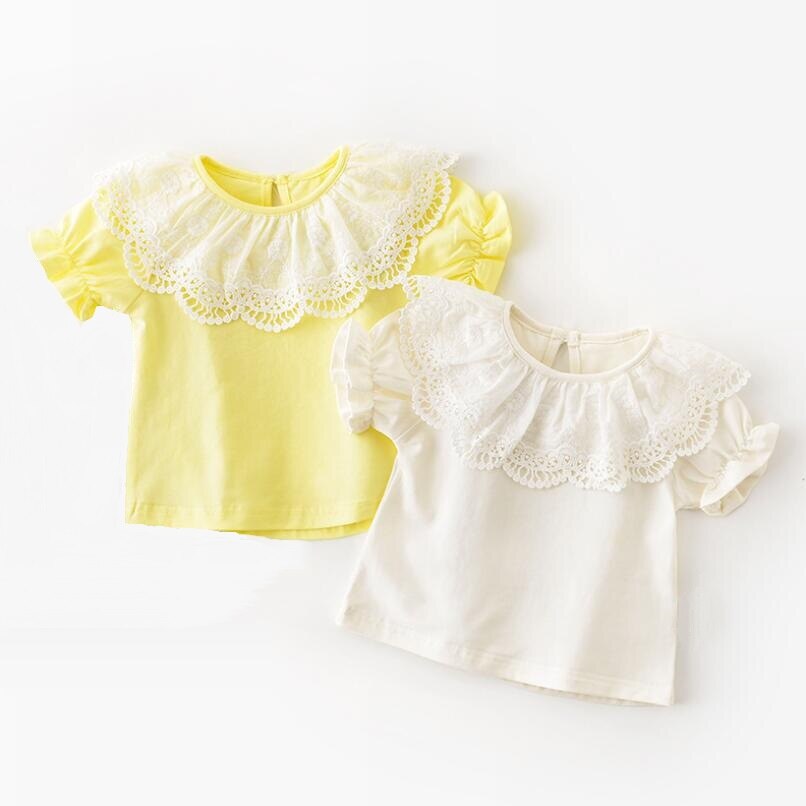 Chemisier blanc en dentelle pour filles, manches bouffantes, en coton, pour enfants en bas âge