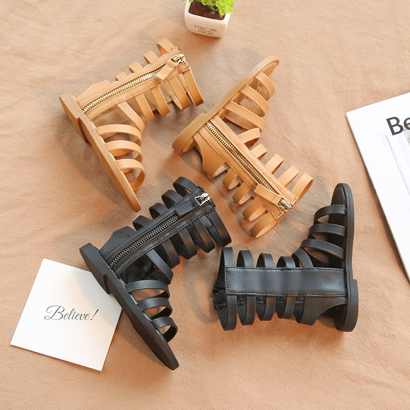 Sandalias romanas de piel sintética para niñas, botas altas con punta abierta, estilo Gladiador, para verano, A599, 2022