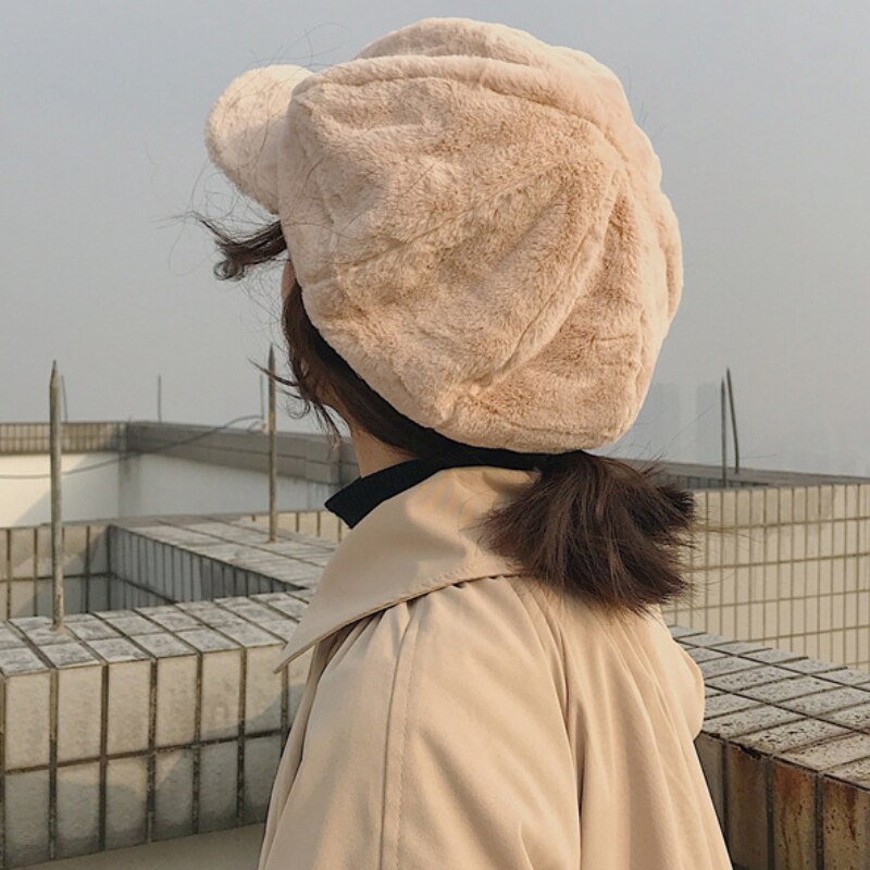 HT2209 sombreros de Otoño Invierno para mujer, boinas de piel de forro polar suave para mujeres plano liso octogonal Newsboy Caps Vintage Artist Painter Women Cap