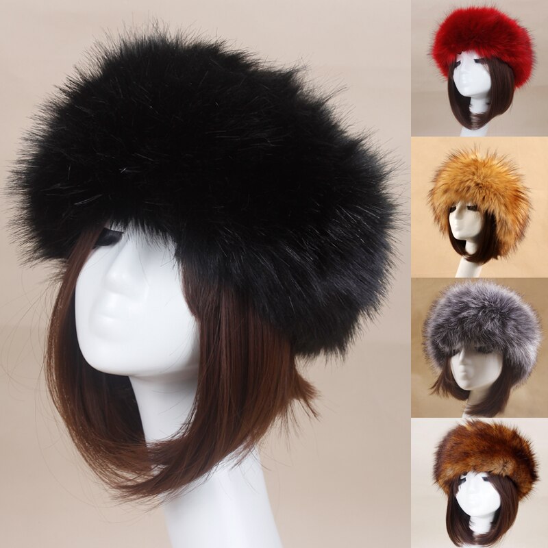 Winter Elastische Oorbeschermers Tulband Dikke Harige Haarband Fluffy Russische Faux Fur Vrouwen Bont Hoofdband Hoed Outdoor Earwarmer Ski Hoeden