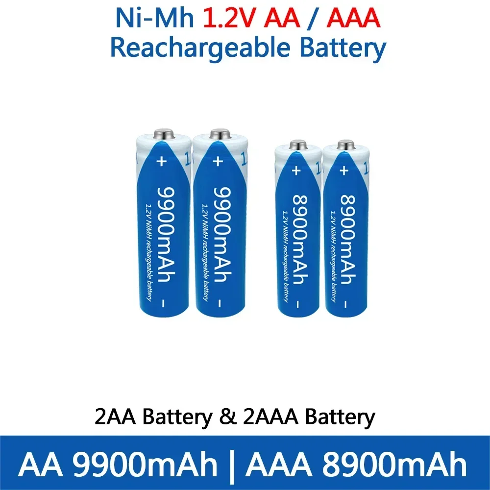 AA AAA battery 1.2V rechargeable NIMH Battery high capacity 9900mAh rechargeable Battery for toys Remote control mouse: Gold