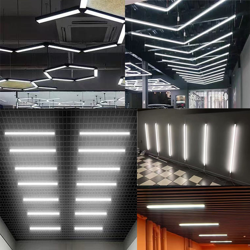 Sekskantet led-belysning for gjør-det-selv-garasje, grillbutikk, frisørsalong, treningsstudio, bar, bilutstillingslokale, 4s verksted, taklampe med bikakeformet rør