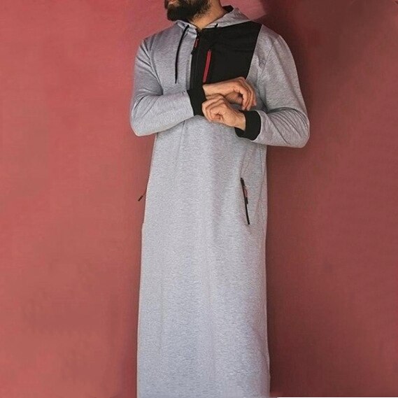 Heren moslim arabische islamitische kleding lange mouwen zak gewaad ramadam karftan eid mubarak jubba thobe voor mannen casual hoodies trui: Lichtgrijs / 3xl