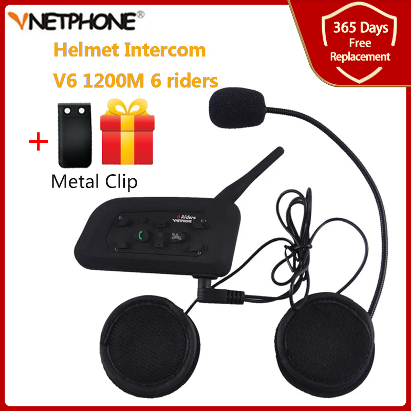 Vnetphone  v6 bt interphone 1200m motorcykel bluetooth hjälm intercom intercomunicador moto interfones headset för 6 ryttare