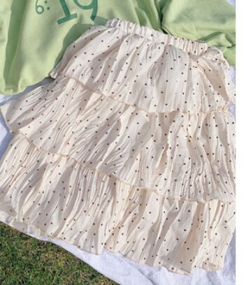 Mädchen röcke Frühling Punkt gedruckt Chiffon kuchen röcke Baby mädchen 3 farben plissee Felsen: Beige / 2T