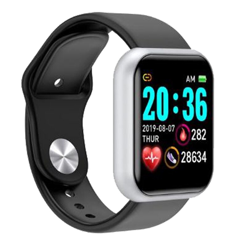 Y68 blåt vandtæt digitale smarte ure mænd kvinder børn smart armbåndsur hr / bp rate smartwatch fitness tracker pk  d20: Y68 sølv