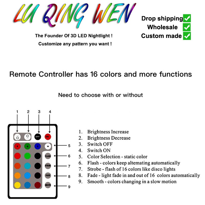3D Lamp LED Night Light Glow with Remote Crack Base USB Powered Smart Phone Control Alarm Clock Base Bluetooth Base Prize