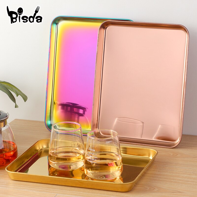 1PCS Serving Plate Stainless Steel Baking Pan Rectangle Storage Cafeteria Tray Food Fruit Plate Barbecue Dish kitchen Accessorie