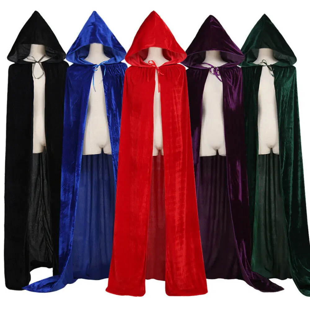 Combhasaki-capa de veludo para adulto, capa com capuz, traje medieval, bruxa, wicca, vampiro, halloween, vestido de comprimento total, casacos