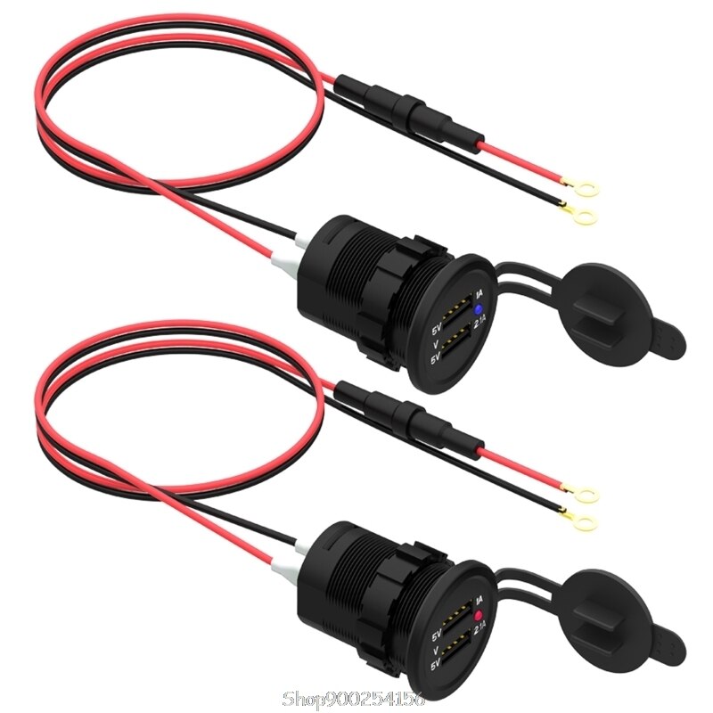 IP66 Water Proof 12V DC 2 USB Motorcycle Cigarette Lighter Socket Charger Connector and Fuse Converter Plug O15 20