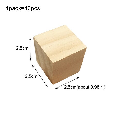 Bloques cuadrados de madera sin terminar de madera sólida Cubo de madera Mini cubos DIY artesanía en madera adorno para boda de navidad: 2.5cm 10pcs