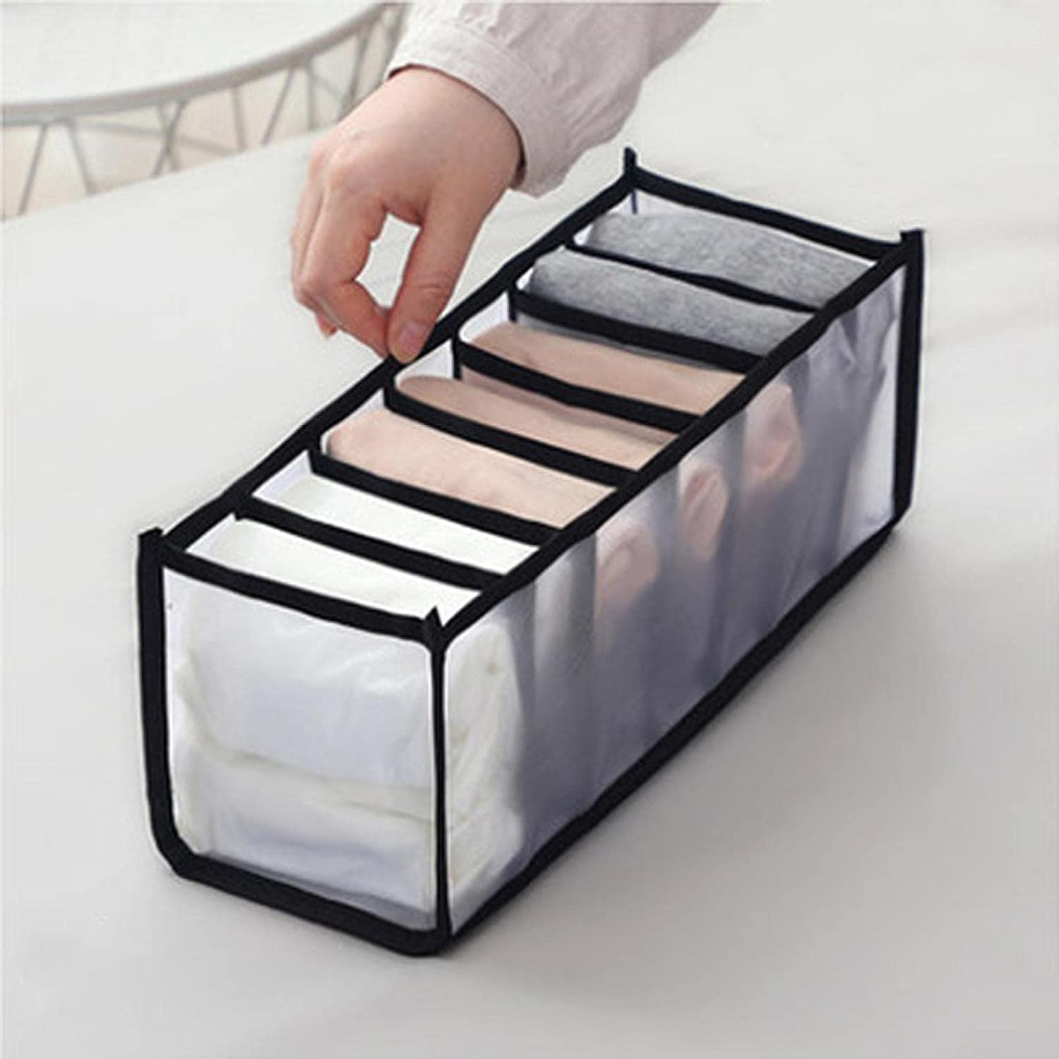 Organizer Voor Ondergoed Opbergdozen Voor Sokken Beha Thuis Wasbaar Opvouwbare Gescheiden Opslag Dressing Organisatoren Divider Dozen: BLACK -  7 grid