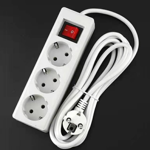 European power strip 4 way extension cord multiple socket with switch: 3 way