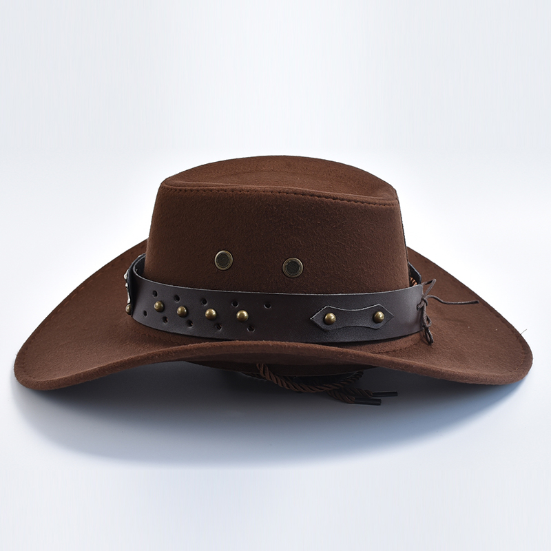 Nuevos sombreros de vaquero del oeste de gamuza Artificial, sombrero de Jazz de vaquera de caballero Vintage de borde grande, sombrero de Cosplay para de vacaciones