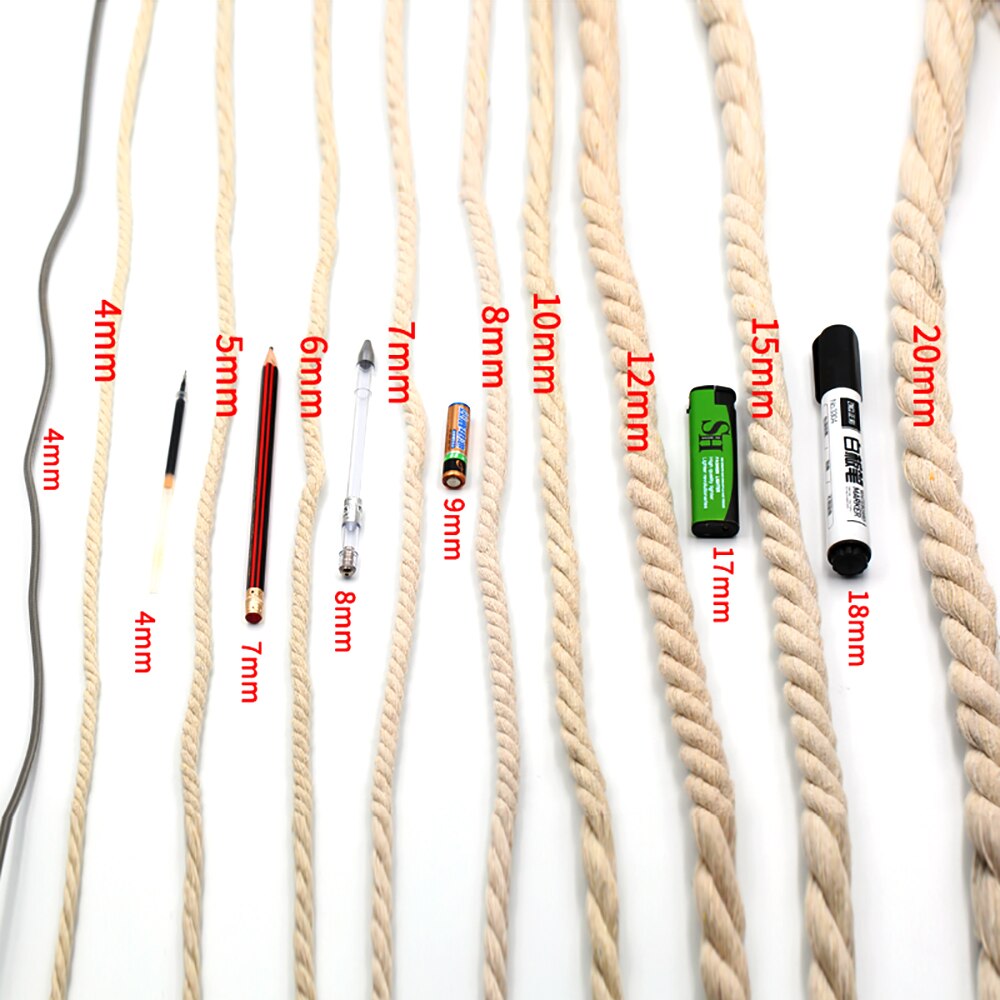 4mm-15mm średnica liny konopne pakiet liny grube cienkie Diy tote torba lina bawełniana ręcznie robiona dekoracyjna bawełna nici biała lina