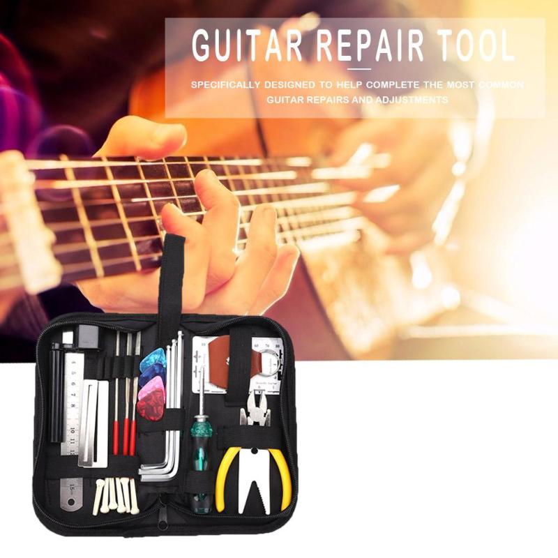 Guitars Repair Maintenance Tool Set Guitar Toolkit with Fret Wrench Measure Kit String Instruments Cleaning Accessories