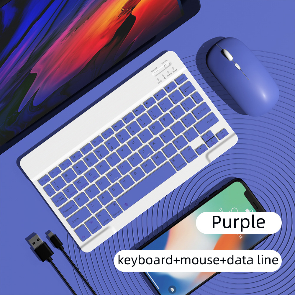 rechargeable wireless keyboard and mouse portable wireless mini bluetooth keyboard mouse set for laptop tablet notebook: Purple