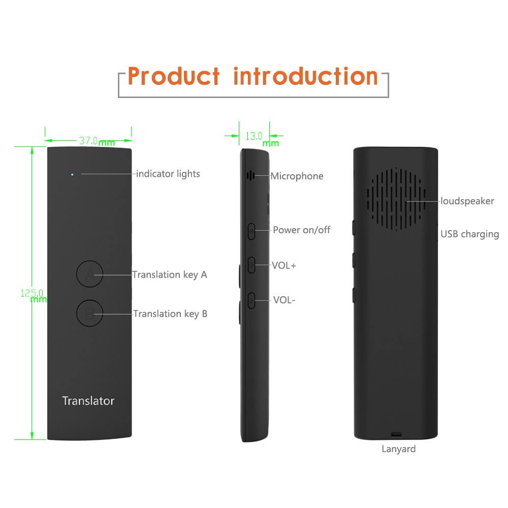 Portable Smart Voice Languages Translator Two-Way Real Time 68 Multi-Language Translation For Learning Travelling Business Meet