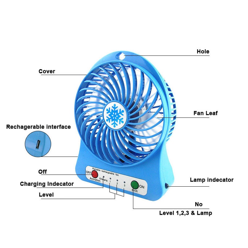 Portable Mini USB LED Fan Light Air Cooler Small Desk Cooler Silent Travel Humidification 2600MAH Lithium Battery fan