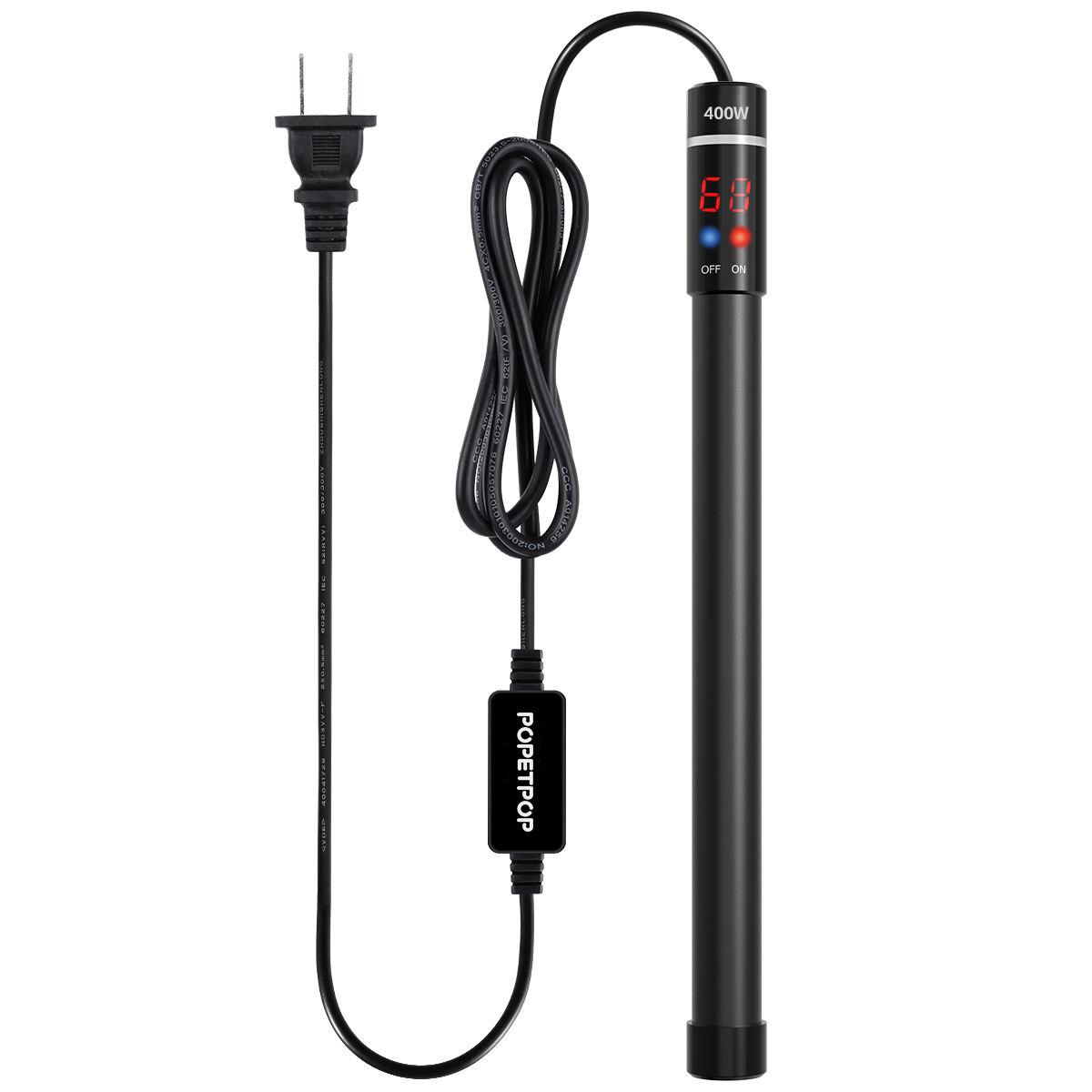 POPETPOP 400W Submersible Aquarium Heater Titanium Heating Rod with Thermometer and LED Digital Display: US Plug