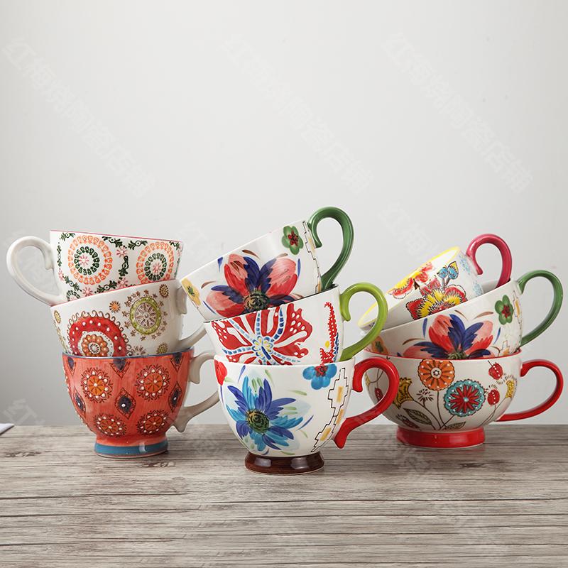 nordisch Kaffee Tasse Frühstück Tasse Hand Gemalt Suppe tasse Kreative Keramik Becher Getreide becher Wasser Tassen Erleichterung becher CL09282206