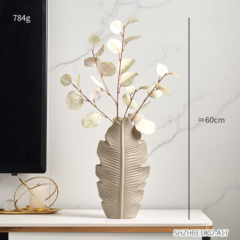 Bathroom Decoration Accessories Ceramic Vase Leaves Model Modern Home Decoration Flower Vase Living Room Decoration White Vases: Combination Q
