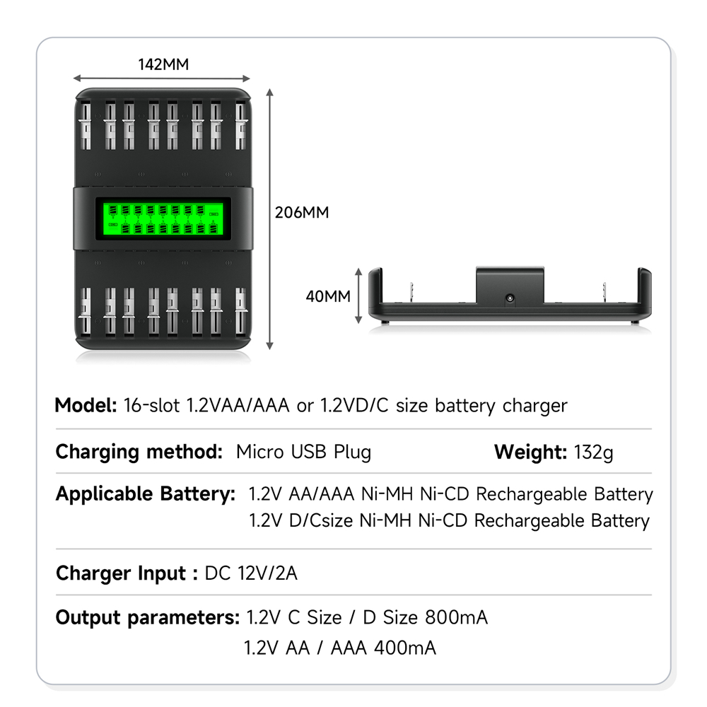 Batterie ricaricabili di dimensioni D LR20 Ni-mh 1.2V 8000mAh batteria con 16 fessura 1.2V AA AAA C D dimensioni Ni-mh Ni-CD caricabatteria