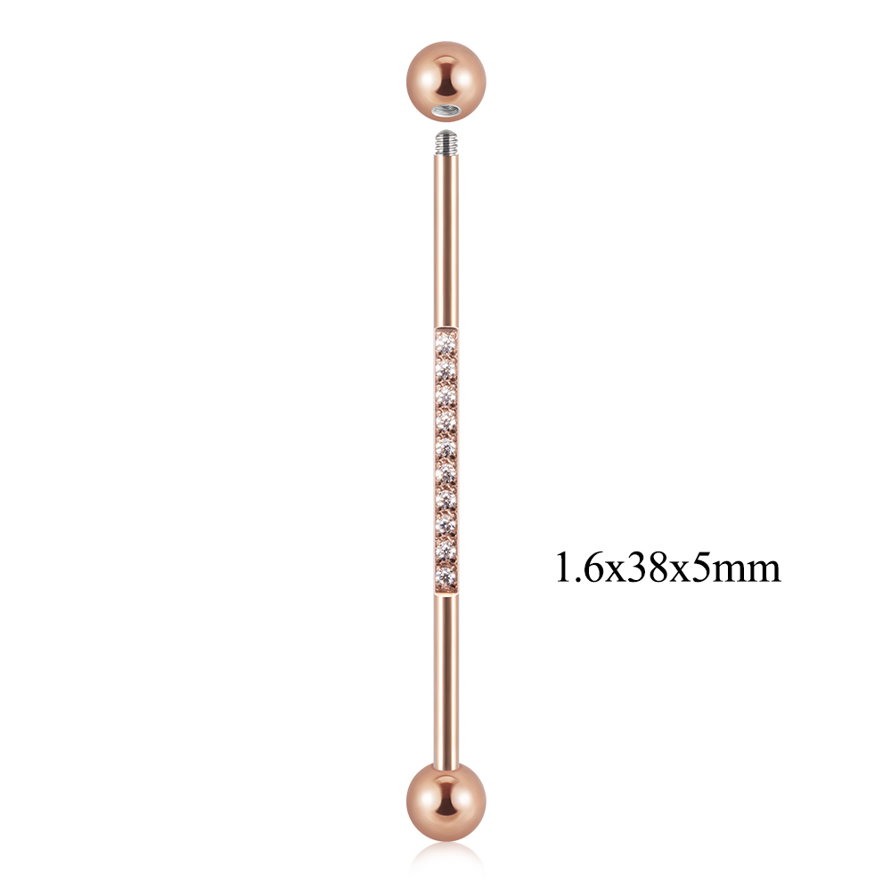 1 pieza de barra Industrial de acero inoxidable, puente largo, Micro inserción, pendiente de circón, joyería transversal para Piercing en la oreja para mujer, 16G