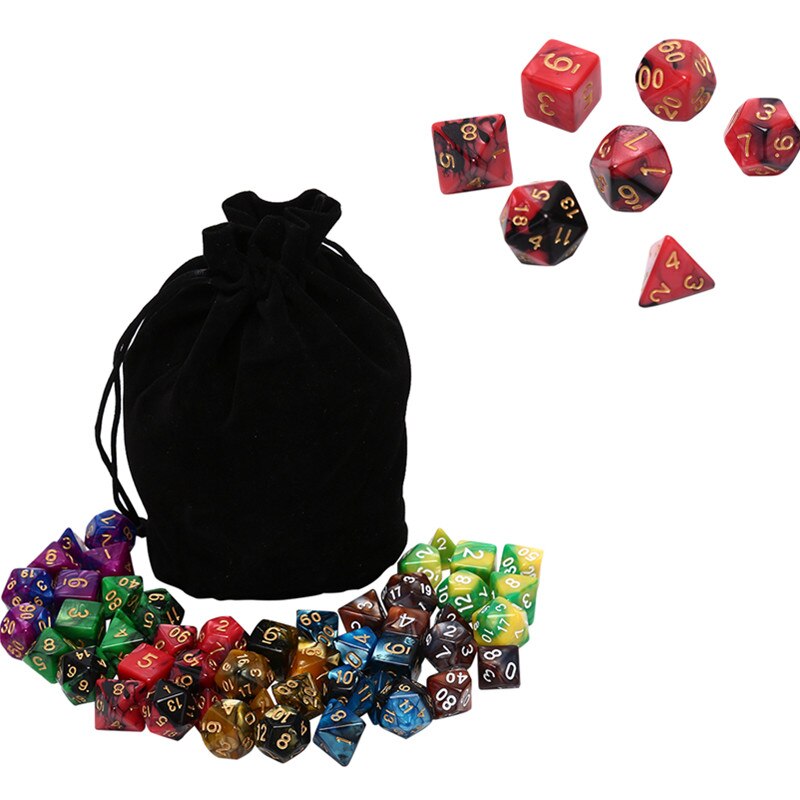 49 stk polyhedral terninger dnd terninger dobbel farger terninger med pose for spill  d4 d6 d8 d10 d% d12 d20