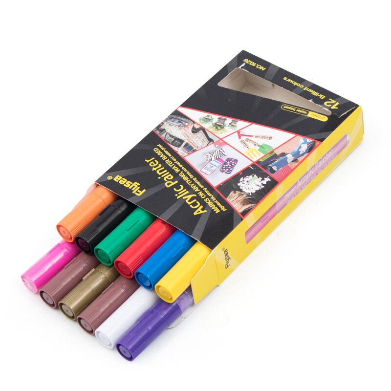 12 kleuren/Set Acryl Verf Permanente Marker Pen voor Keramische Rock Glas Porselein Mok Hout Stof Canvas Schets Schilderen klassen