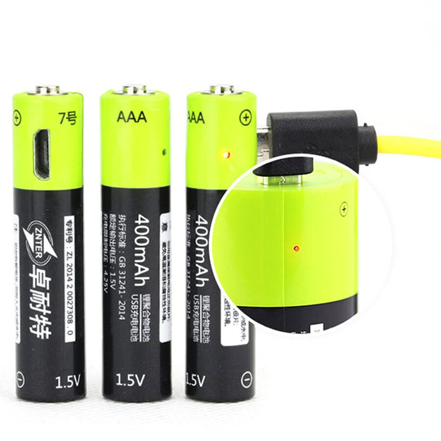 ZNTER AAA Rechargeable Battery 1.5V 400mAh USB Rechargeable Battery Universal Lithium Polymer Bateria With Micro USB Cable