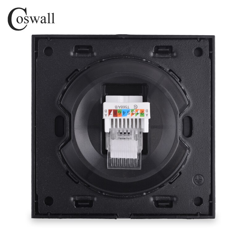 Coswall Crystal Tempered Glass Panel RJ45 CAT5E Internet Jack Wall Data Socket Computer Outlet R11 Series