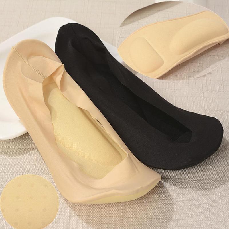 Calcetines 3D para mujer, 1 par, masaje cuidado de la salud, calcetines de seda helada, boca superficial, pantuflas invisibles de Gel de sílice