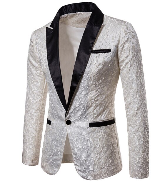 Mænd afslappet jakkesæt jakke business blazer toppe knap smoking formel frakke slim fit jakkesæt: Hvid / M