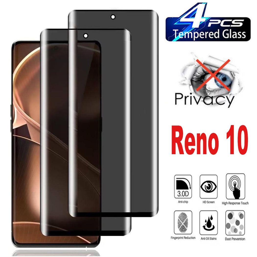 2/4Pcs 3D Screen Protector Privacy Glass For OPPO Reno 10 Pro + Anti Spy Tempered Glass，Unable to unlock with fingerprint