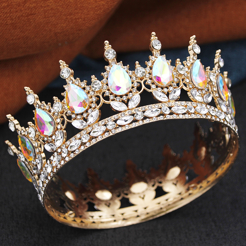 Barokke ronde diadeem koninklijke koningin koning tiara's en kronen feest verjaardag bruids trouwjurk kroon sieraden accessoires: Gerhodineerd