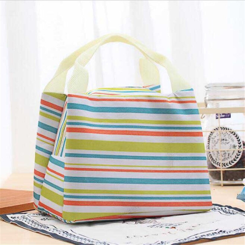 Waterproof Lunch Bag for Women kids Men Cooler Lunch Box Bag Striped Tote canvas lunch bag Insulation Package Portable: B