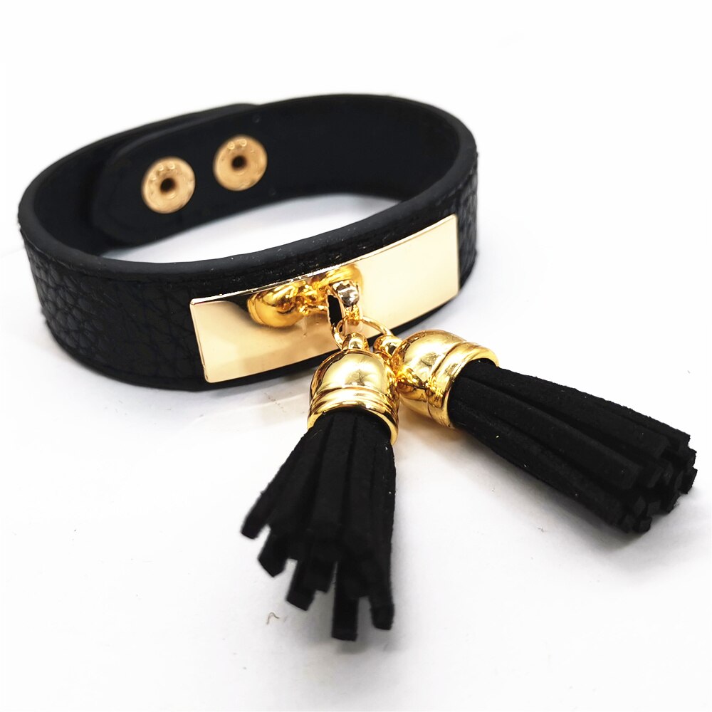 Kwastje Geel Zwart Neon Armbanden Mode Armbanden Charme Pu Lederen Armbanden Vrouwen Mode Armband Vrouwelijke Vrouwen Sieraden: black