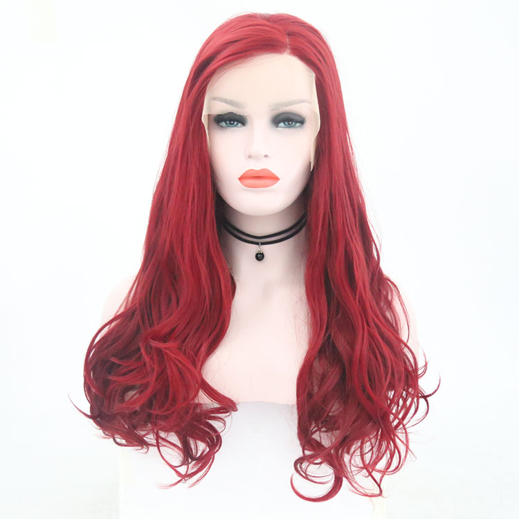 JOY & BEAUTY peluca larga de encaje sintético blanco rosa rojo, peluca frontal de fibra resistente al calor, peluca ondulada larga Natural de 26 "para mujeres blancas: RED