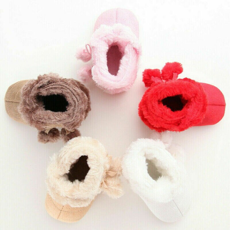 Newborn Baby Girl Toddler Fur Boots Soft Sole Crib Shoes Booties Prewalker Cute Winter Shoes 0-18M