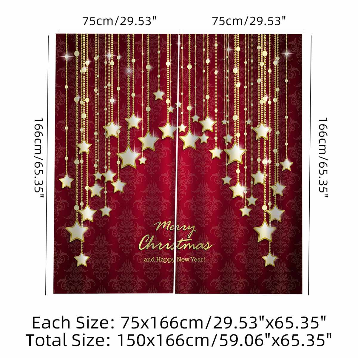 2 uds. Decoraciones de Año cortinas para sala de estar decoración de dormitorio Navidad estrellas doradas ventana roja cortina decoración del hogar