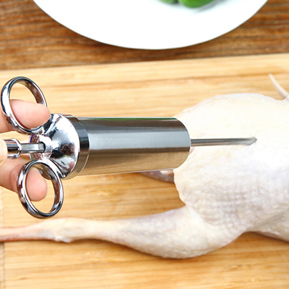3 naalden Vlees Injector Spuit Gevogelte Marinade Flavour Injector Vlees Kruiden Injectoren BBQ Kit Keuken Tool Rvs