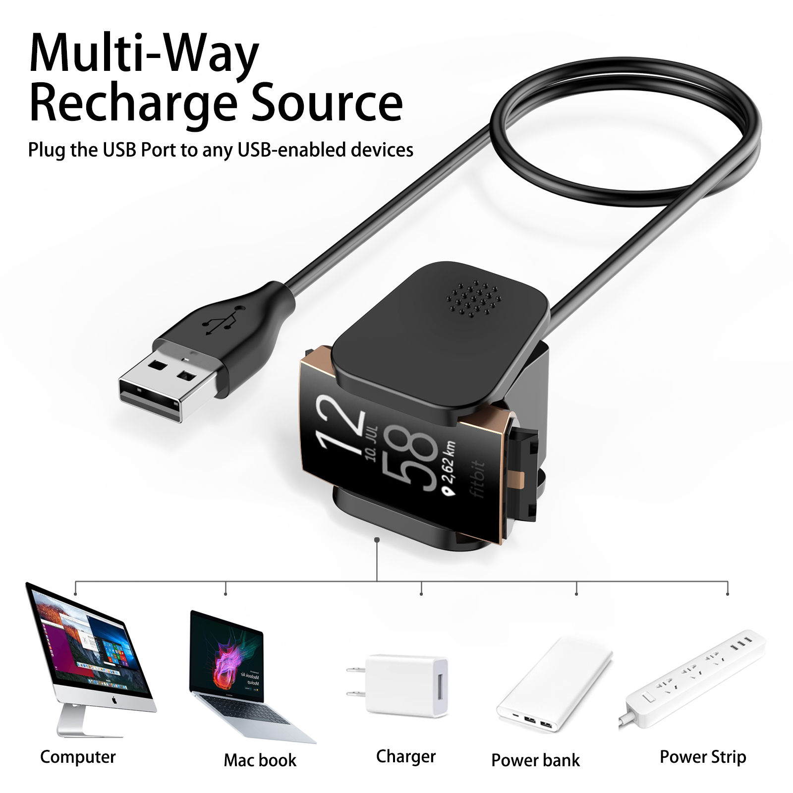 USB-kabeloplader voor Fitbit Charge 3/Charge 4 Opladen USB-kabel Dock Vervangbare oplader voor Fitbit Charge 4 3 Dock-adapter