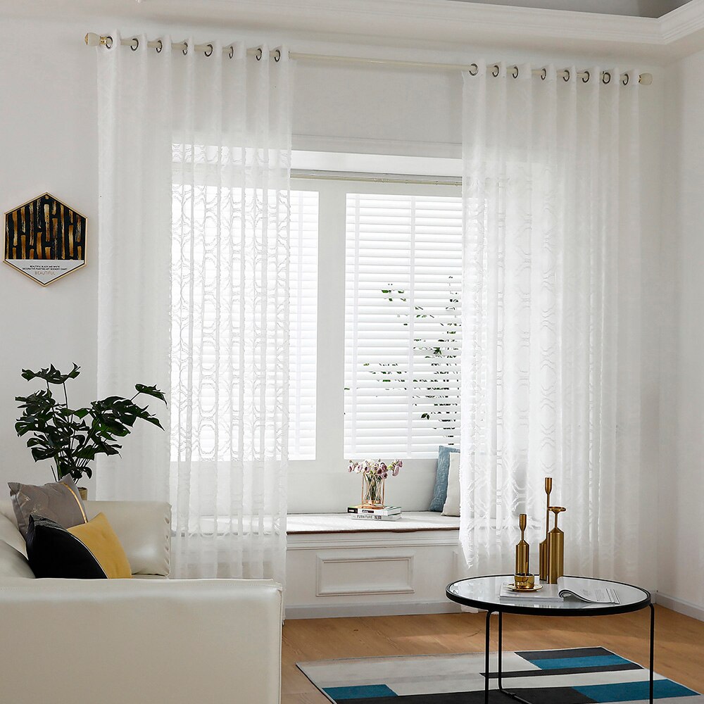Tulle Curtains for Livingroom White Sheer Voile Window Curtain with Ring Top Tulle Curtain for Kitchen 2 Panel