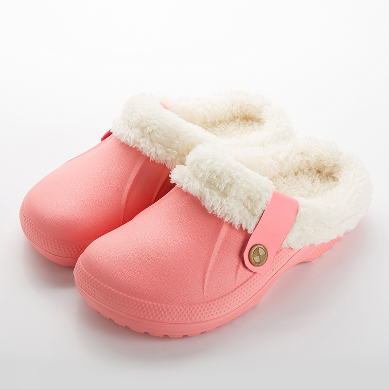 Pantuflas cálidas para invierno zapatos para interior de hombres, Pantoffels de algodón informales, zuecos de azafrán con forro polar de piel, zapatillas para casa, ME526: Rosa / 36