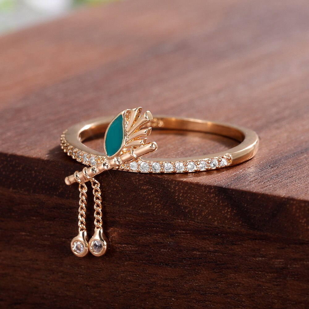 Stijlvolle Goud Kleur Tassel Ringen Koreaanse Sieraden Ingelegd Shiny Cz Ring Steen Delicate Vrouwen Party Vinger Ring
